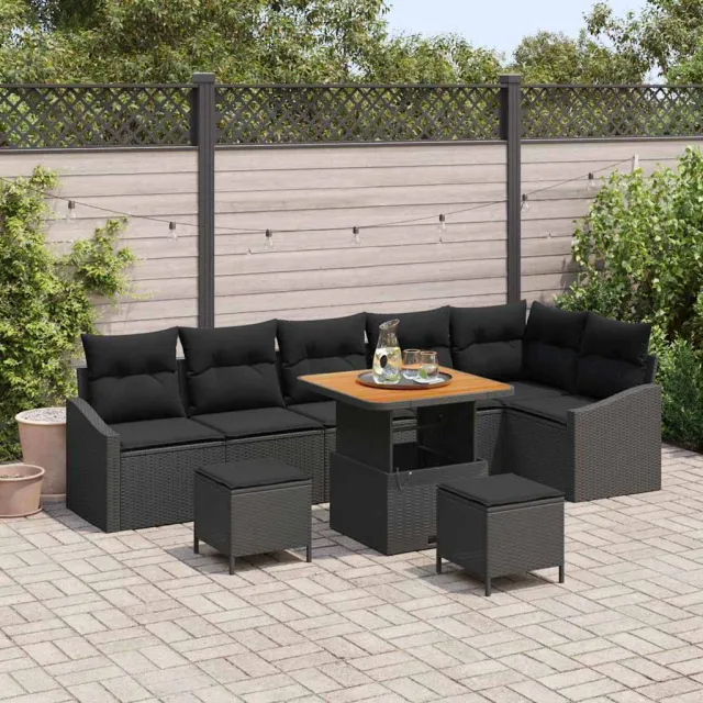 vidaXL Tuinbankenset 9 st Zwart poly rattan, foto 2