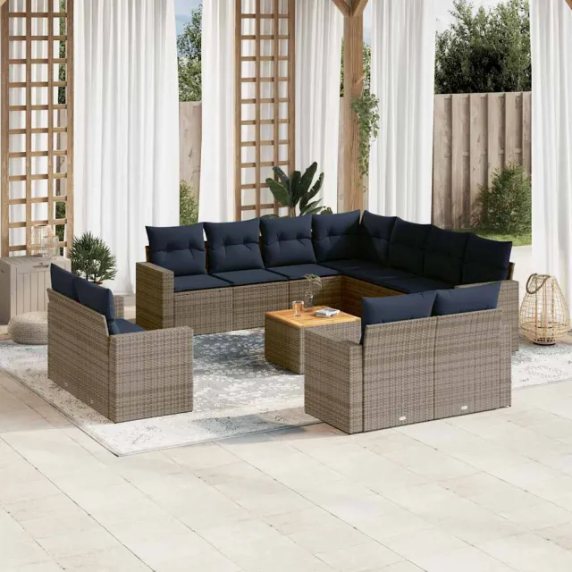 vidaXL 12-delige Loungeset met kussens poly rattan grijs, foto 2