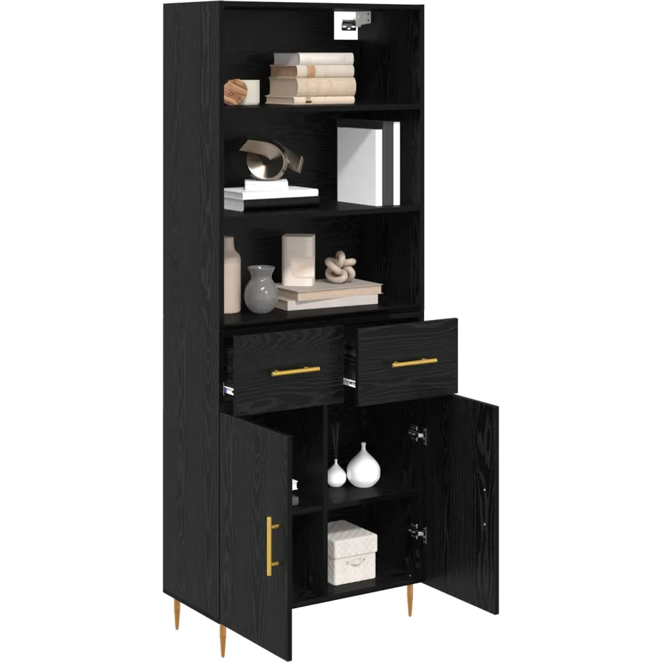 vidaXL Hoge kast Zwart Eiken 69,5 x 34 x 180 cm Bewerkt hout