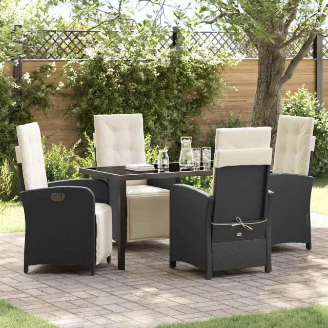 vidaXL Tuin eettafelset 5 st Zwart poly rattan