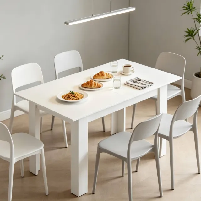 MODFU Eettafel - Uitschuifbaar - Modern - MDF En Staal - Wit - 180 X 80 X 75 Cm