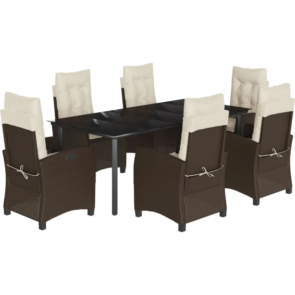 vidaXL 7-delige Tuinset met kussens poly rattan bruin