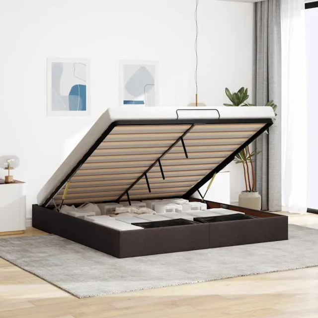 vidaXL Bedframe zonder matras 160x200 cm stof donkerbruin
