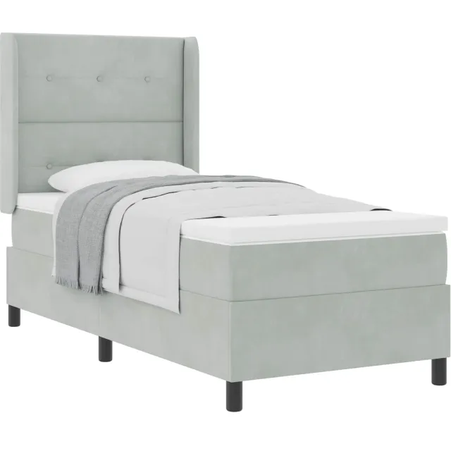 vidaXL Boxspringbed met hoofdeinde Lichtgrijs 90 x 190 cm Fluweel
