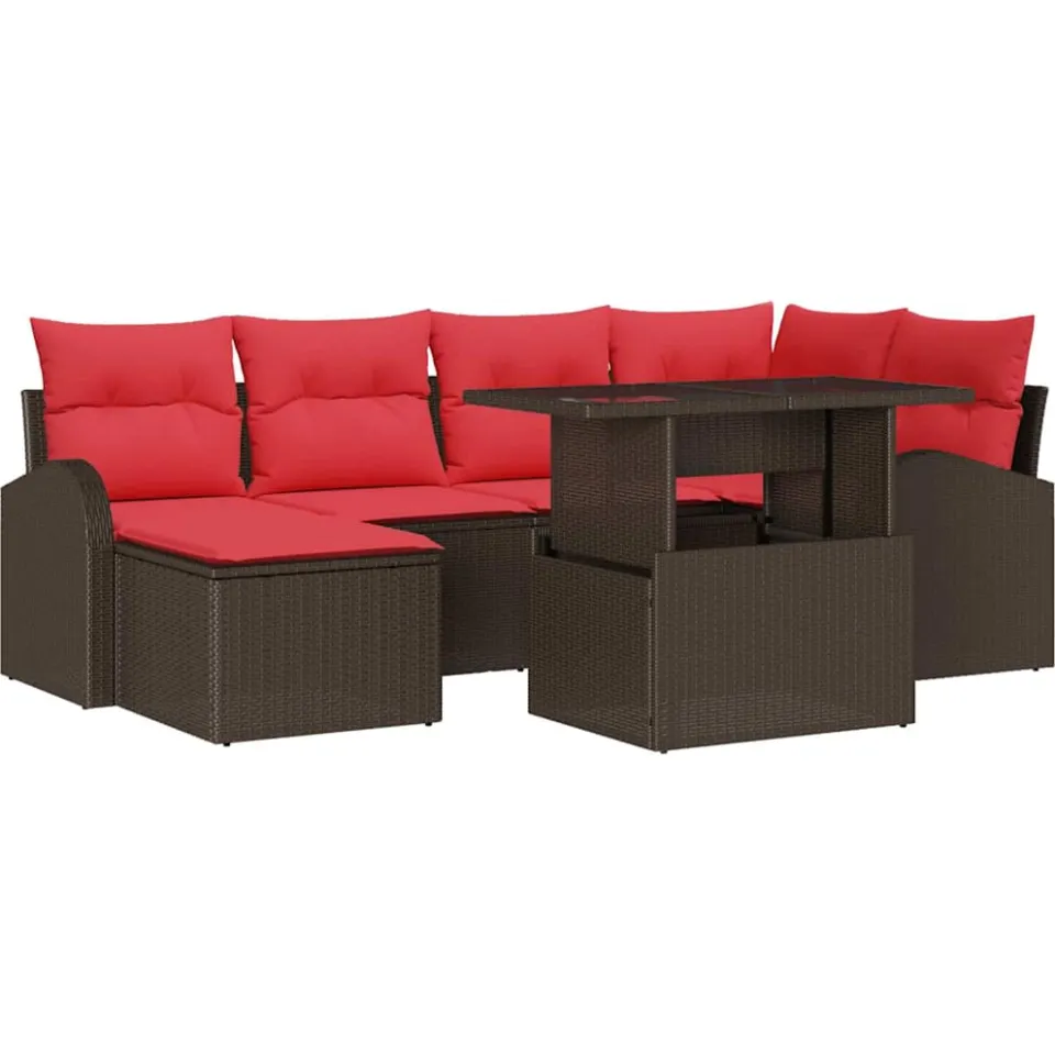 vidaXL Tuin Sofa Set 7 st Bruin Poly riet