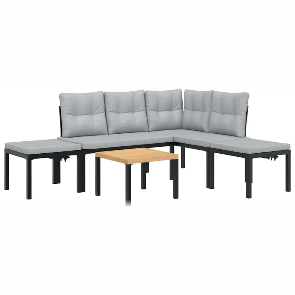 vidaXL 5-delige Loungeset met kussens gepoedercoat staal zwart