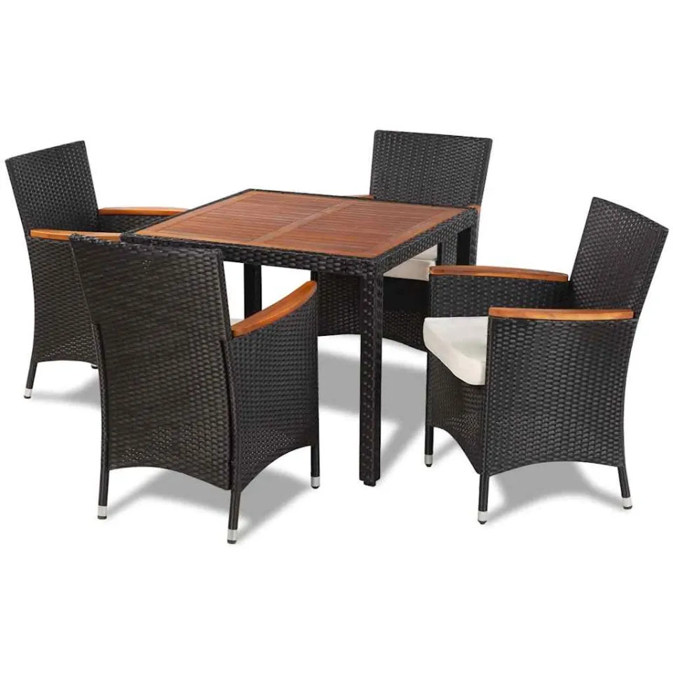 vidaXL 5-delige Tuinset met kussens poly rattan zwart, foto 3