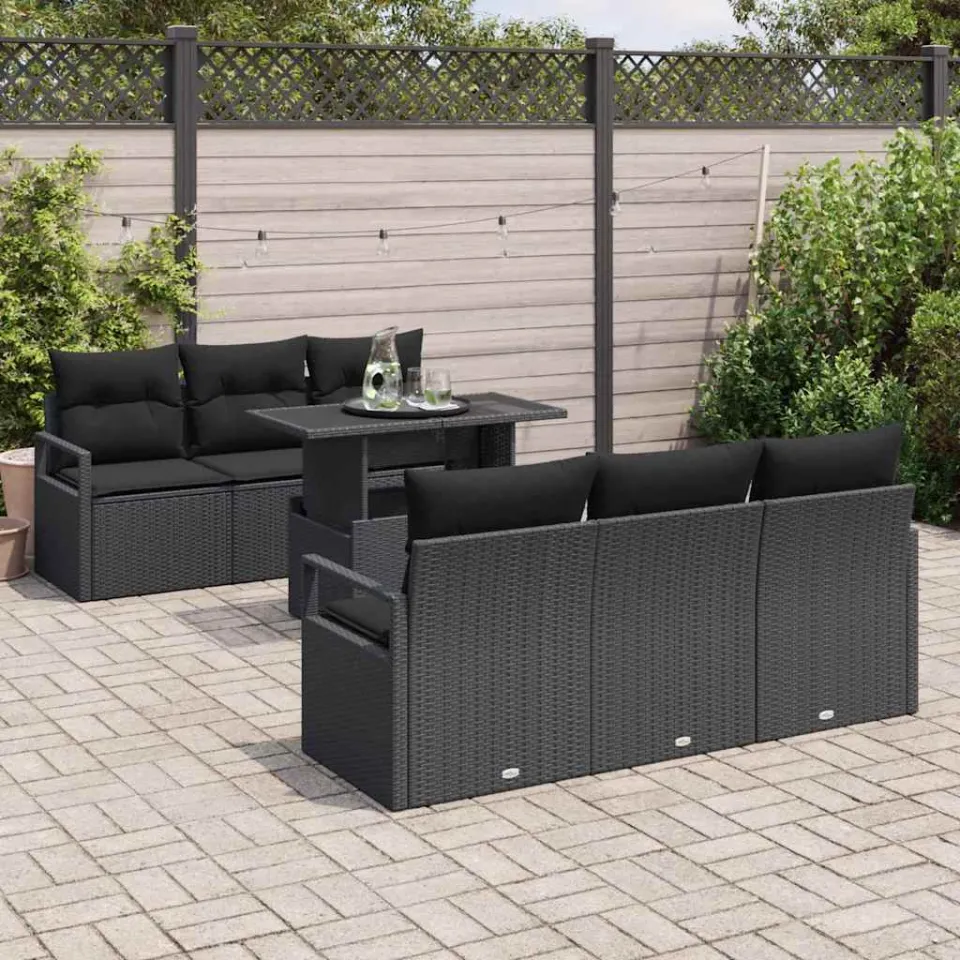 vidaXL Tuin Sofa Set 7 st Zwart Poly riet, foto 3