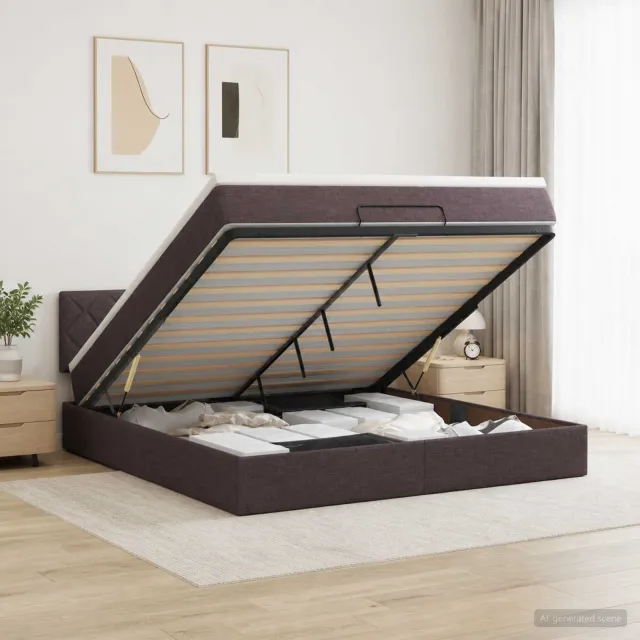 vidaXL Ottoman bed met matras Donkerbruin 160 x 200 cm Stof