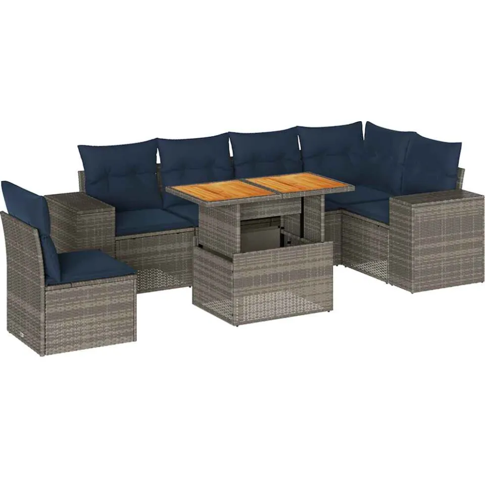 vidaXL 7-delige Loungeset met kussens poly rattan grijs, foto 3