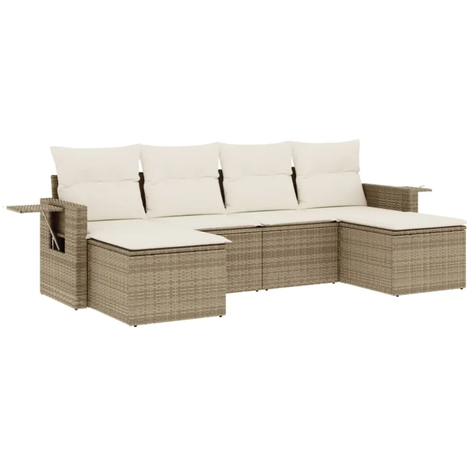 vidaXL 6-delige Loungeset met kussens poly rattan beige, foto 3