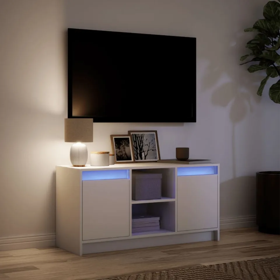 vidaXL Tv-meubel met LED 100x34x50 cm bewerkt hout wit, foto 4