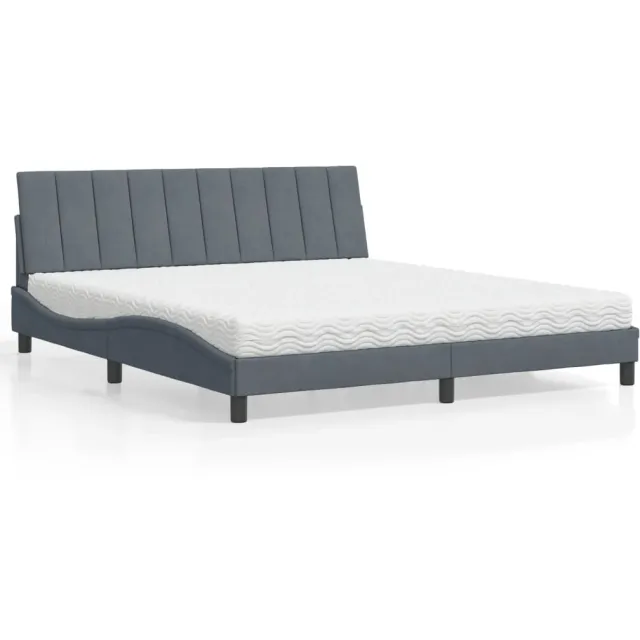 vidaXL Bed met matras "Hanko" fluweel donkergrijs 180x200 cm