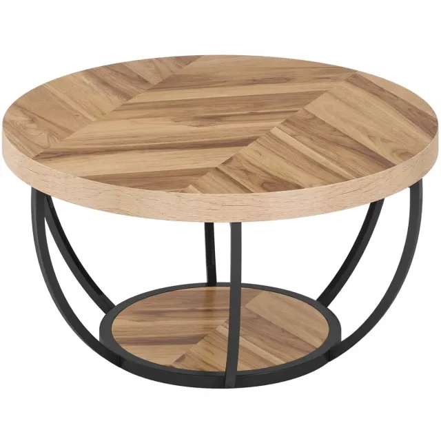 Mura Logistiek Mura Salontafel - Bijzettafel - Ronde Tafel - Koffietafel - Coffee Table - 2-Laags Opbergplank - Diameter 80cm - Metaal - Bruin