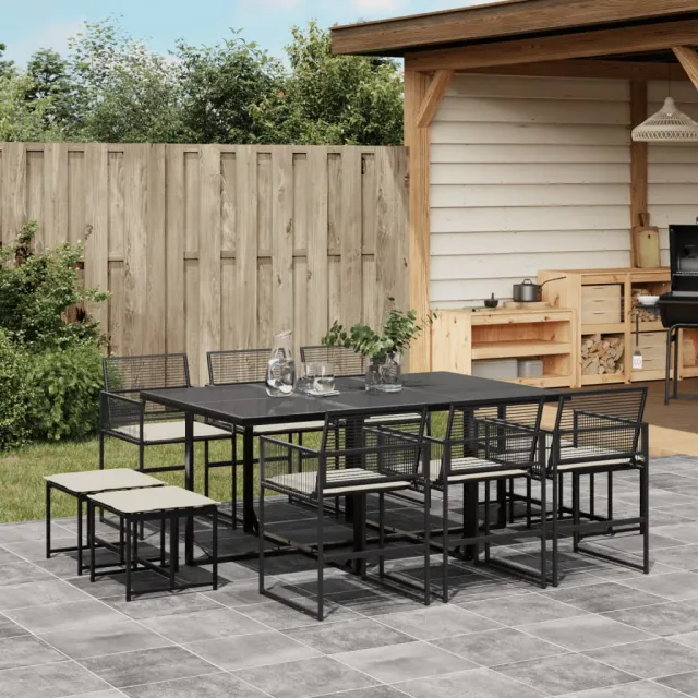 vidaXL 11-delige Tuinset met kussens poly rattan zwart, foto 2