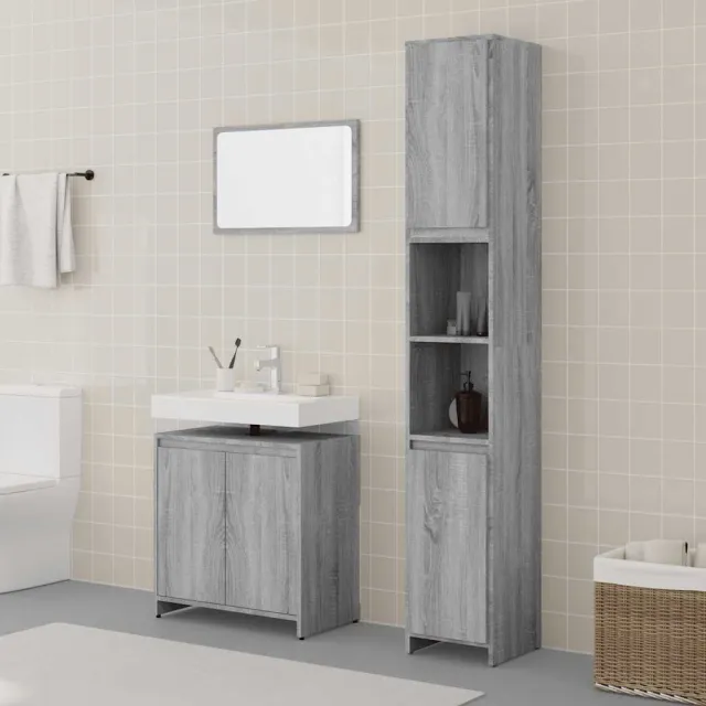 vidaXL 3-delige Badkamermeubelset bewerkt hout grijs sonoma eikenkleur, foto 2