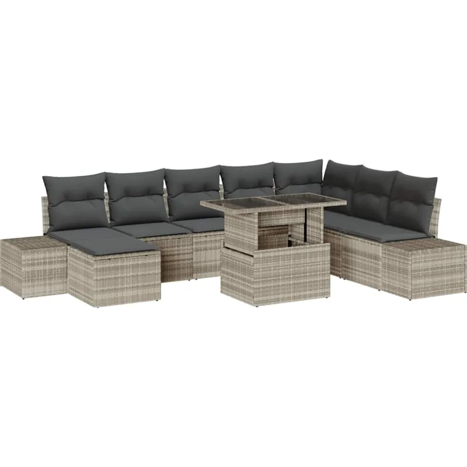 vidaXL Tuin Sofa Set 9 st Lichtgrijs poly rattan