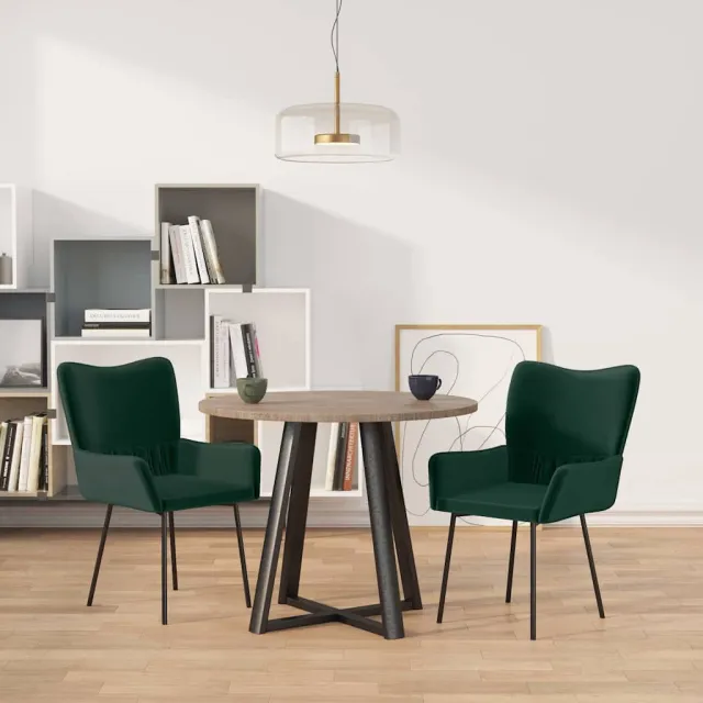 vidaXL Eetkamerstoelen 2 st fluweel donkergroen groen, foto 2