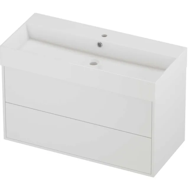 Proline Zara Badmeubelset Porselein Loft 1 Kraangat Voor Grepen 100x46x65 cm Glans Wit Mat White Mat Wit