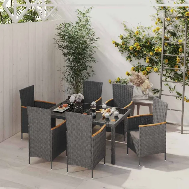 vidaXL 7-delige Tuinset met kussens poly rattan zwart en grijs, foto 2