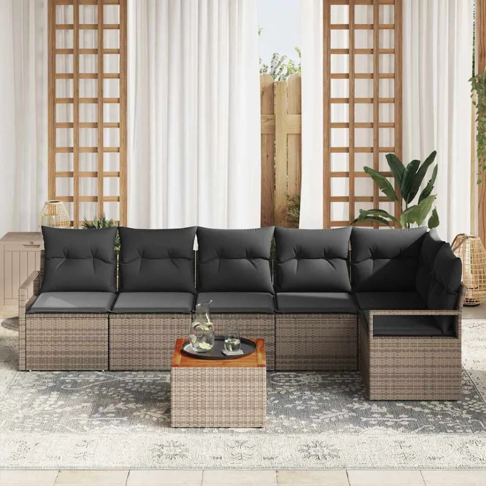 vidaXL Tuinbankenset 7 st Grijs poly rattan, foto 3