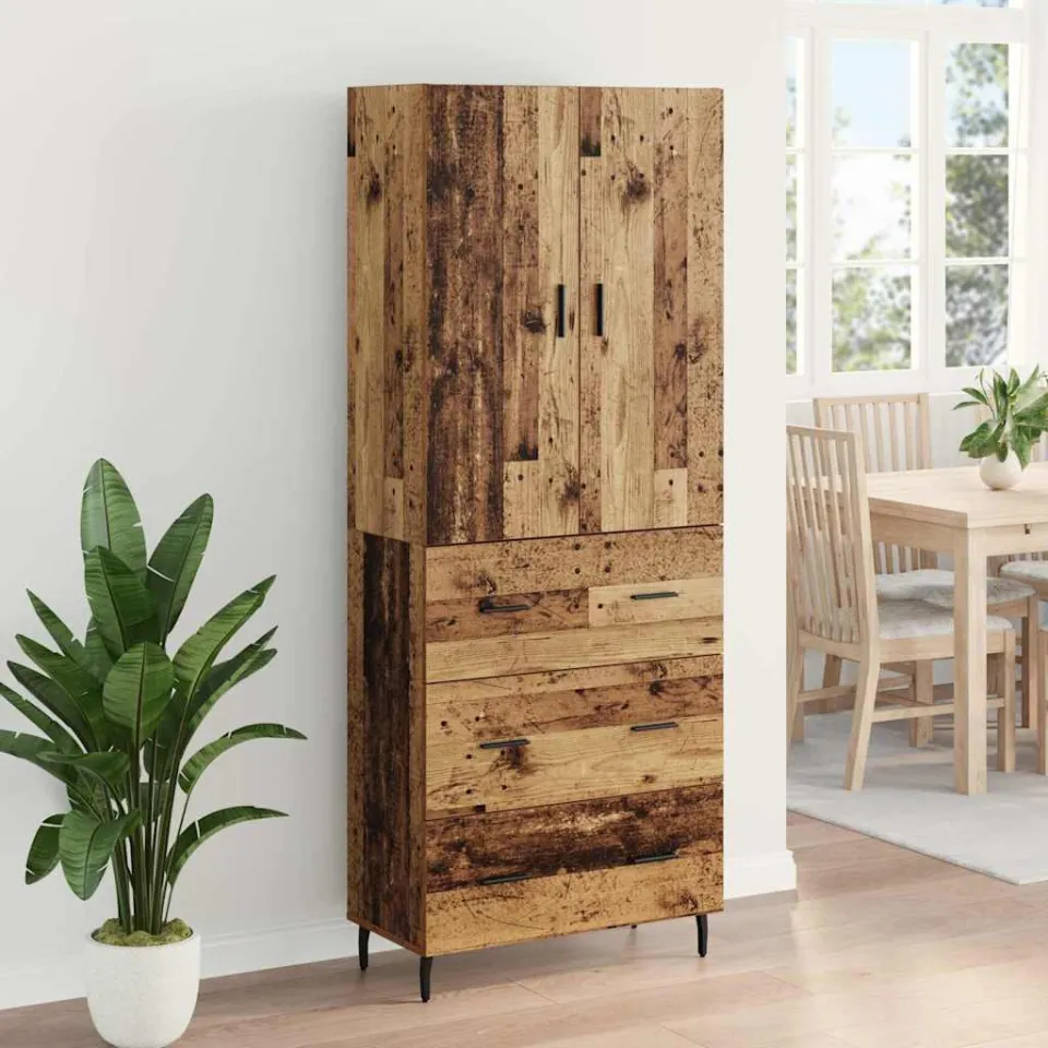 vidaXL Hoge kast 2 st Oud Hout 69,5 x 34 x 180 cm Bewerkt hout bruin, foto 4