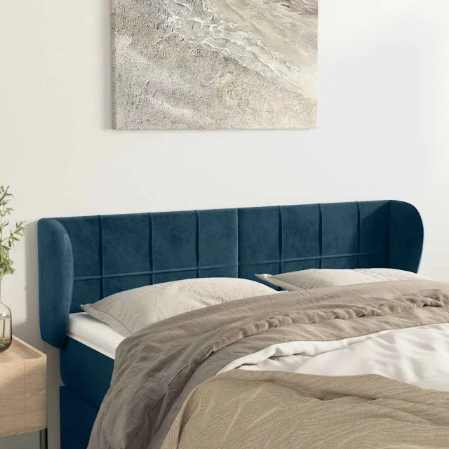 vidaXL Hoofdbord met randen 147x23x78/88 cm fluweel donkerblauw blauw