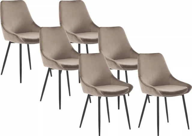 Vente-unique Set van 6 stoelen MASURIE - Fluweel - Taupe
