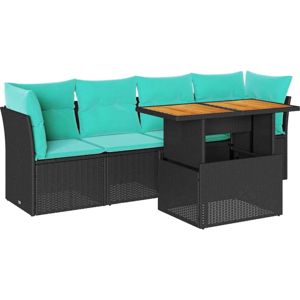 vidaXL 5-delige Loungeset met kussens poly rattan zwart, foto 3