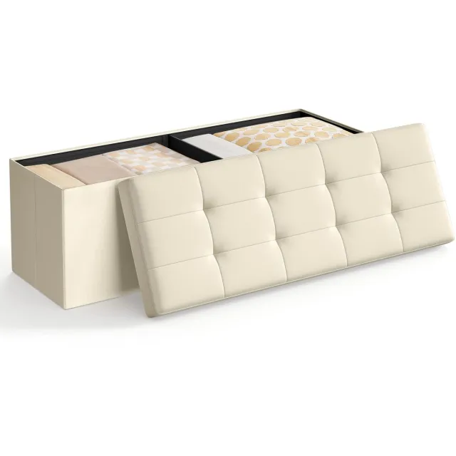 LUMÉ STORE Opbergbank - Zitbank - Poef - Opklapbaar - Halbank - Voetbank - Met Deksel - Slaapkamer - Opbergbox - MDF - Beige