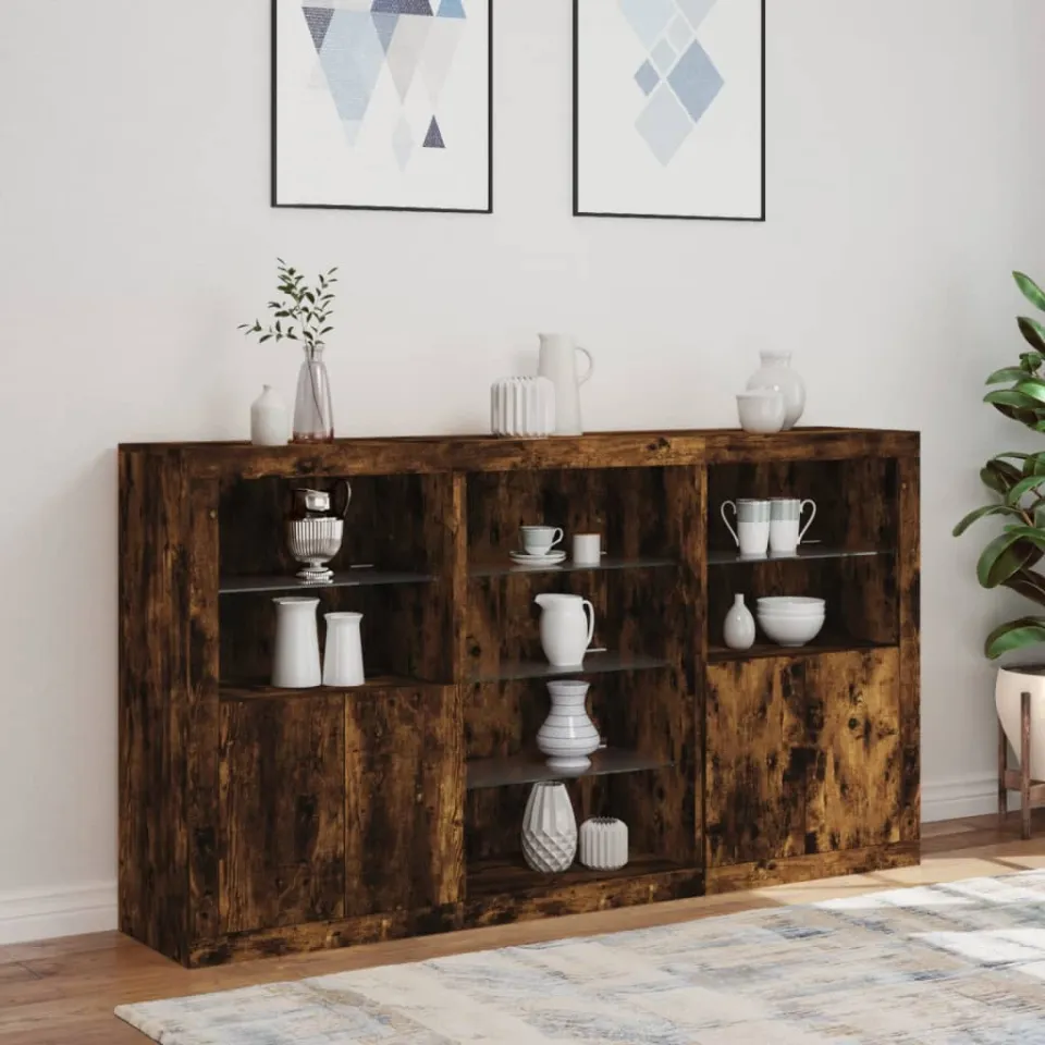vidaXL Dressoir met LED-verlichting 181,5x37x100 cm gerookt eikenkleur, foto 3