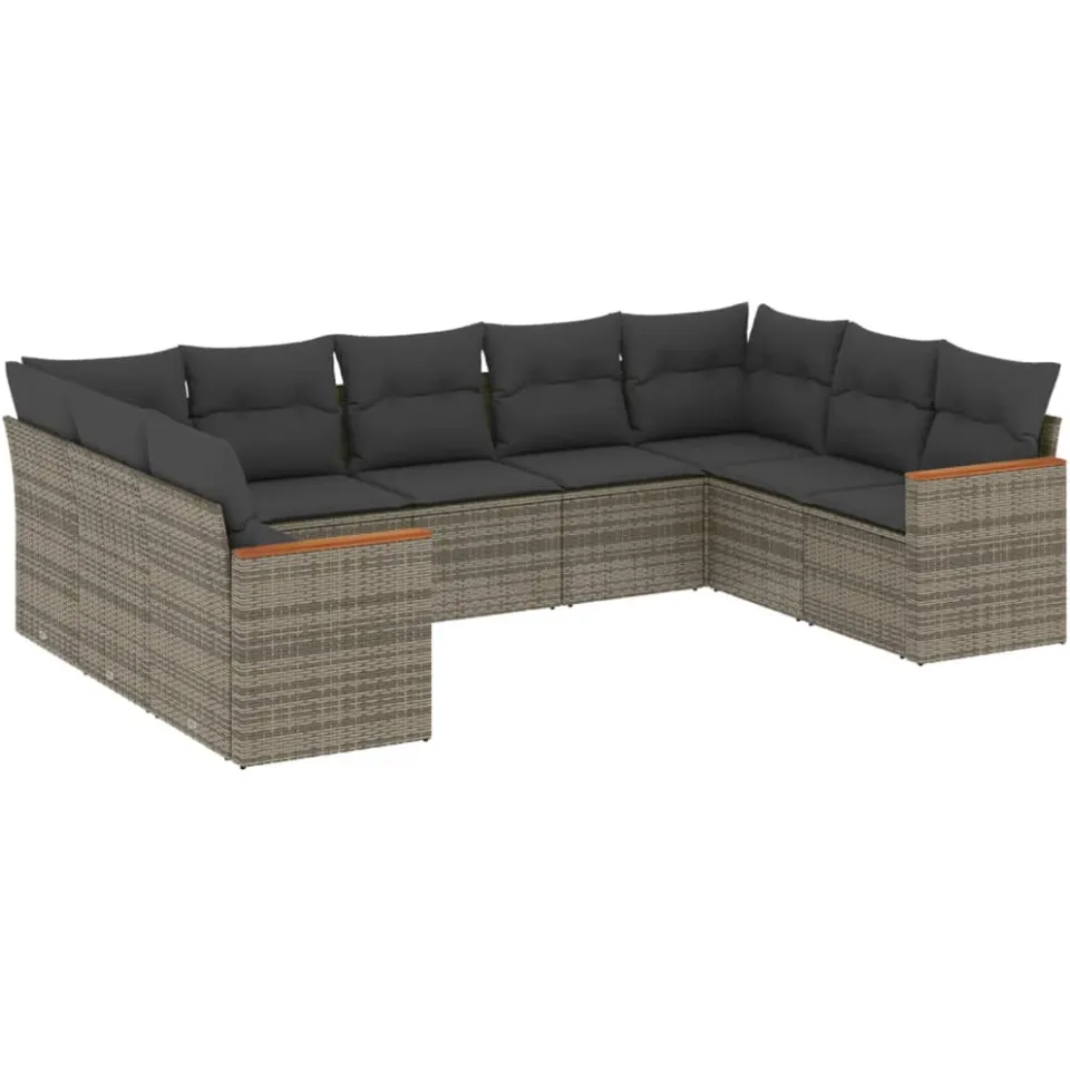 vidaXL 9-delige Loungeset met kussens poly rattan grijs, foto 3