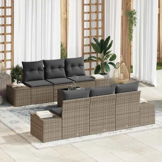 vidaXL Tuin Sofa Set 7 st Grijs poly rattan, foto 2