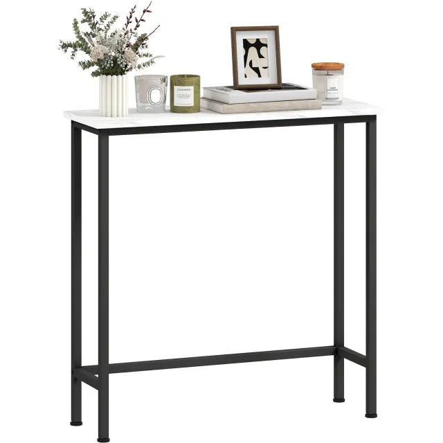 UrbanSelect Consoletafel - Bijzettafel - Marmeren Console tafel - Sidetable - Haltafel - Metalen Frame - Verstelbare Voetjes - 75 × 24 × 76 cm - Wit/Zwart