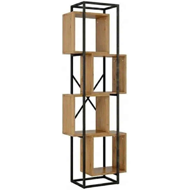Valtis Boekenkast – Open Boekenkast – 4 Vakken – Metalen Frame & MDF Planken – Zwart/Bruin – Opbergrek voor Boeken & Decoratie – 59 x 30 x 180 cm
