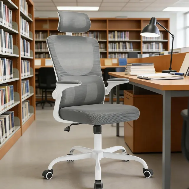 CHICFURN Bureaustoel - Verstelbare zithoogte - Mesh rugleuning - Grijs