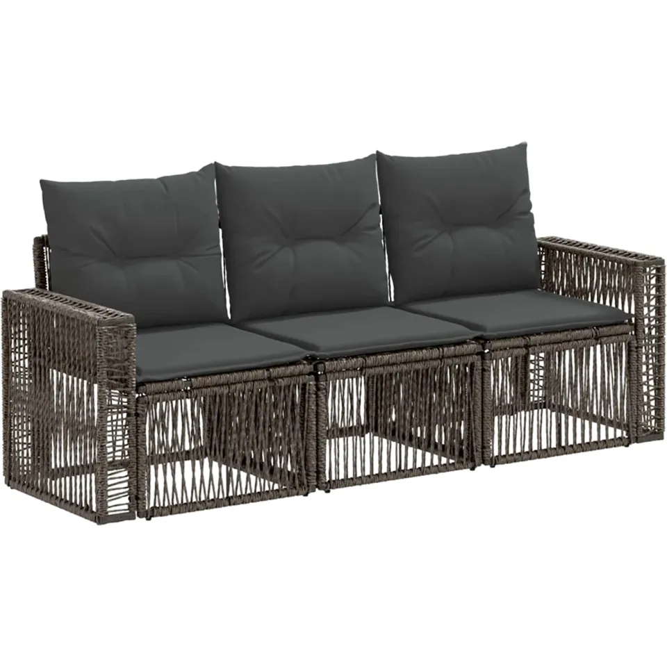 vidaXL Tuinbankenset 3 st 3-zits Grijs en Donkergrijs poly rattan, foto 3