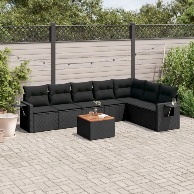 vidaXL 8-delige Loungeset met kussens poly rattan zwart