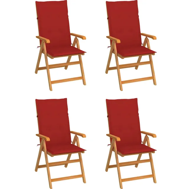 vidaXL Inklapbare stoelen 4 st met rode kussens massief teakhout Rood