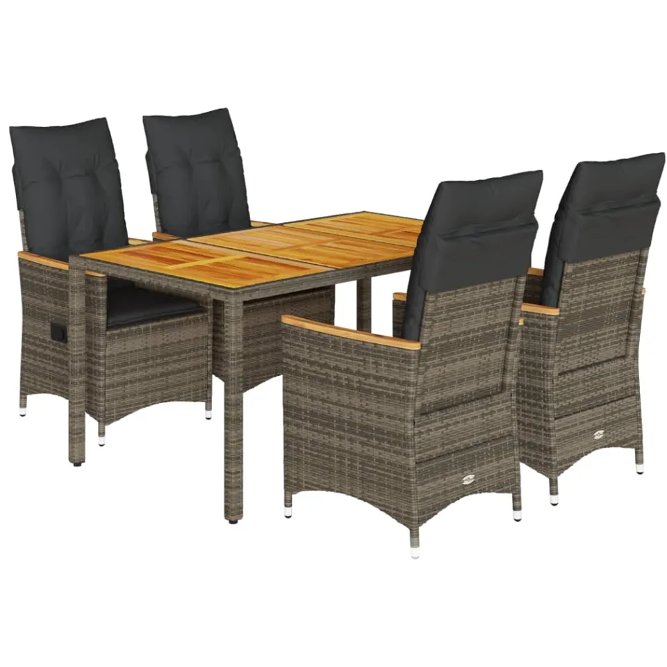 vidaXL 5-delige Tuinset met kussens poly rattan grijs, foto 3