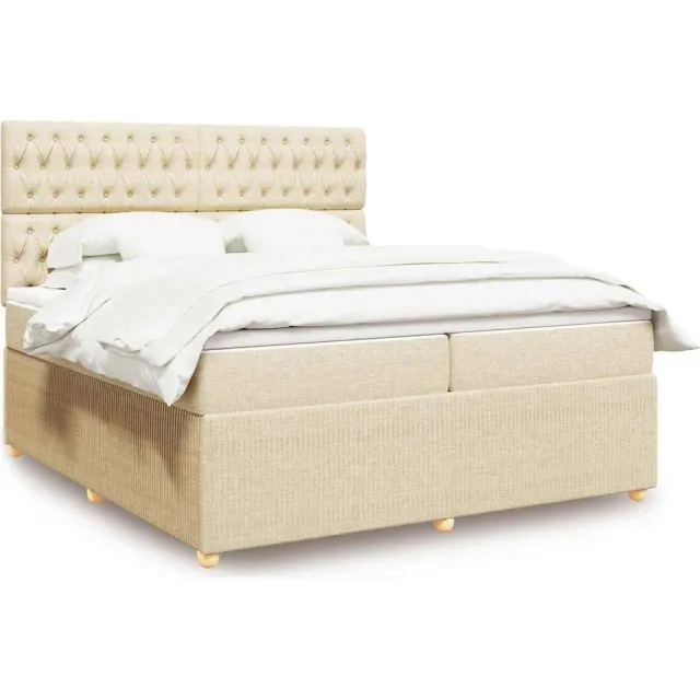 vidaXL Boxspring met matras stof crèmekleurig 200x200 cm