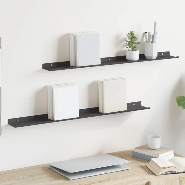 vidaXL Drijvende plank 2 st Zwart 80 x 9 x 2,5 cm Staal