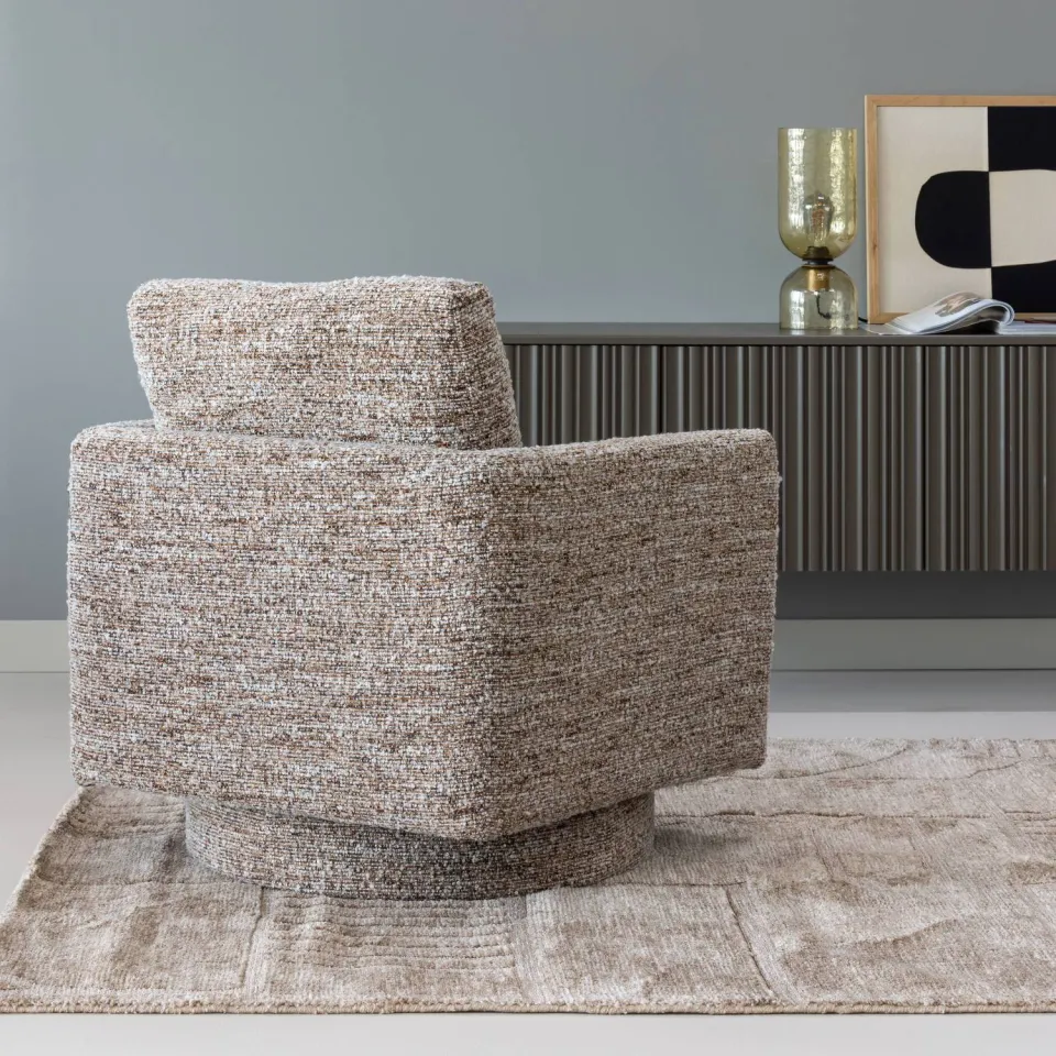 WOOOD Oska Draaifauteuil - Melange Stof - Bruin - 64x78x79, foto 3