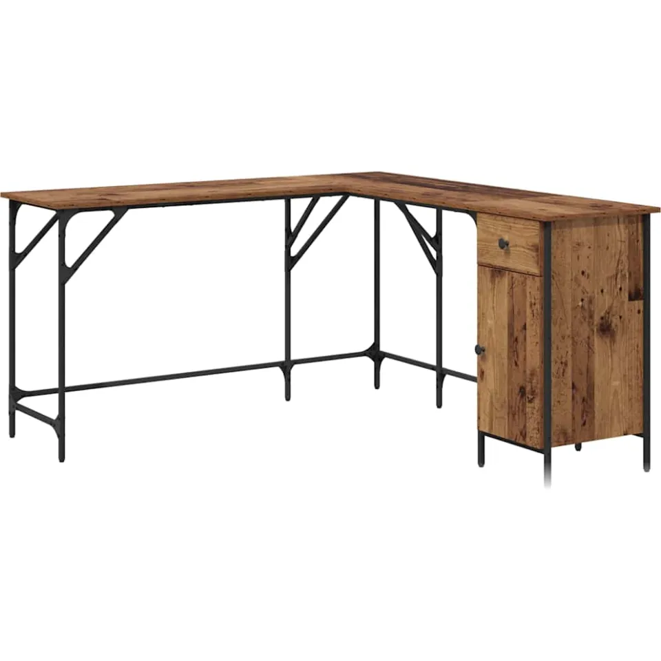 vidaXL Bureau Oud Hout Bewerkt hout 141 x 141 x 75 cm Bruin