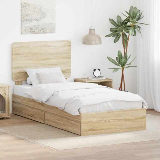 vidaXL Opslag bed met lade Sonoma Eiken 90 x 200 cm Bewerkt hout Bruin