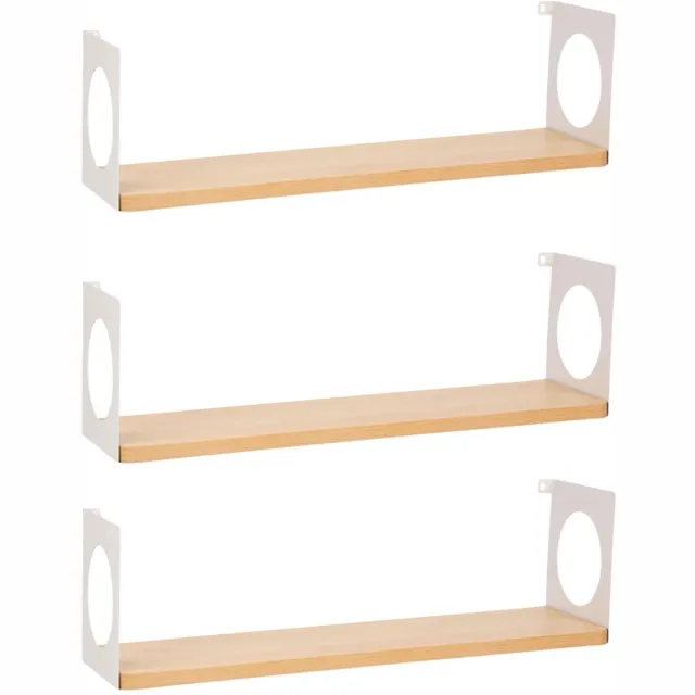 OSTARIA Wandplank Romeo - 3x - hout/wit - MDF/ijzer - 50 cm - boekenplank - hangplank Bruin