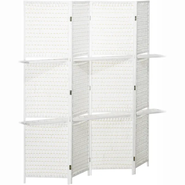 ZYLARO Scheidingswand - 4-delig - 181 x 180 cm - Opvouwbaar - 2 planken - Grenenhout en bamboe - Voor de slaapkamer - Wit strowit