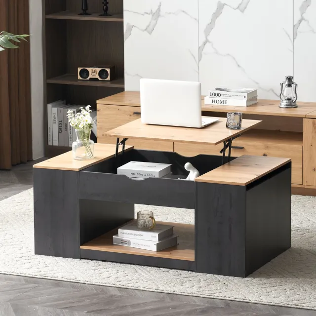 Sweiko Salontafel, Sofa tafel, Woonkamer tafel, Salontafel met heffunctie 109cm, Grijs frame, modieus ontwerp, opbergruimte onder het aanrecht