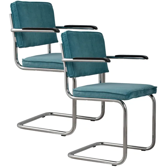 Zuiver Ridge Rib eetkamerstoel met armleuning blauw