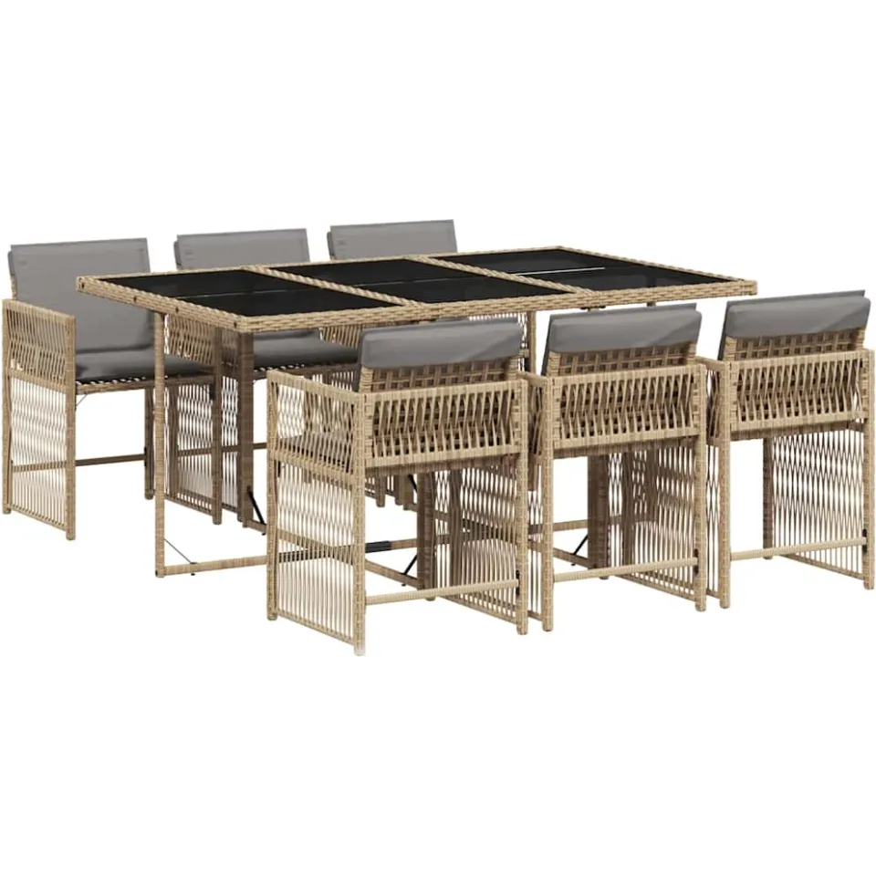 vidaXL 7-delige Tuinset met kussens poly rattan gemengd beige, foto 3